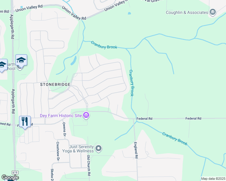 map of restaurants, bars, coffee shops, grocery stores, and more near 130 Cobblestone Boulevard in Monroe Township