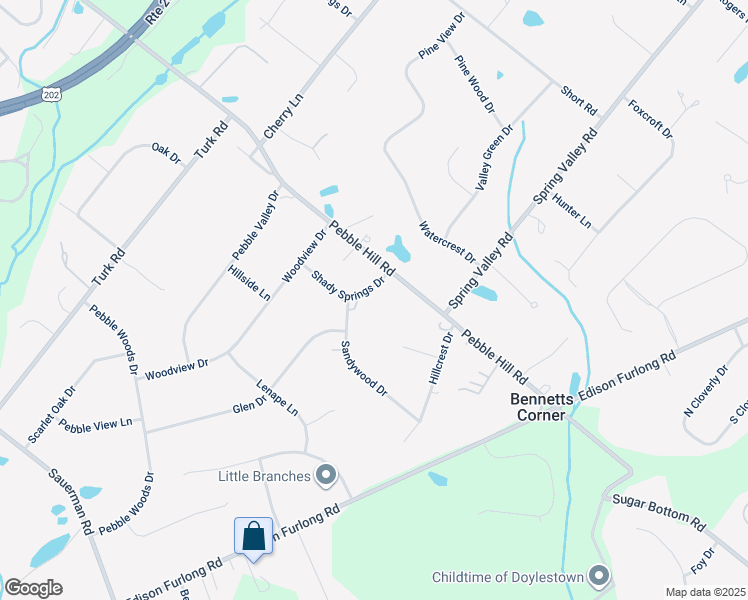map of restaurants, bars, coffee shops, grocery stores, and more near 21 Shady Springs Drive in Doylestown