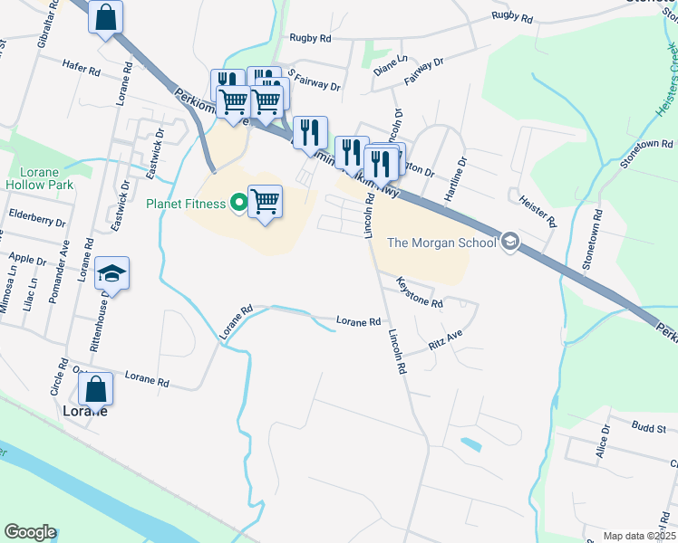 map of restaurants, bars, coffee shops, grocery stores, and more near 150 Lincoln Road in Reading