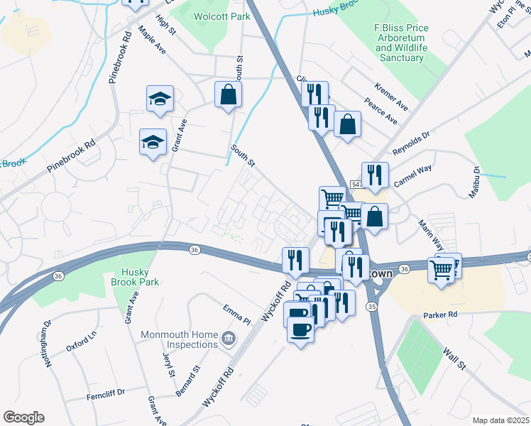 map of restaurants, bars, coffee shops, grocery stores, and more near 12 Juniper Lane in Eatontown