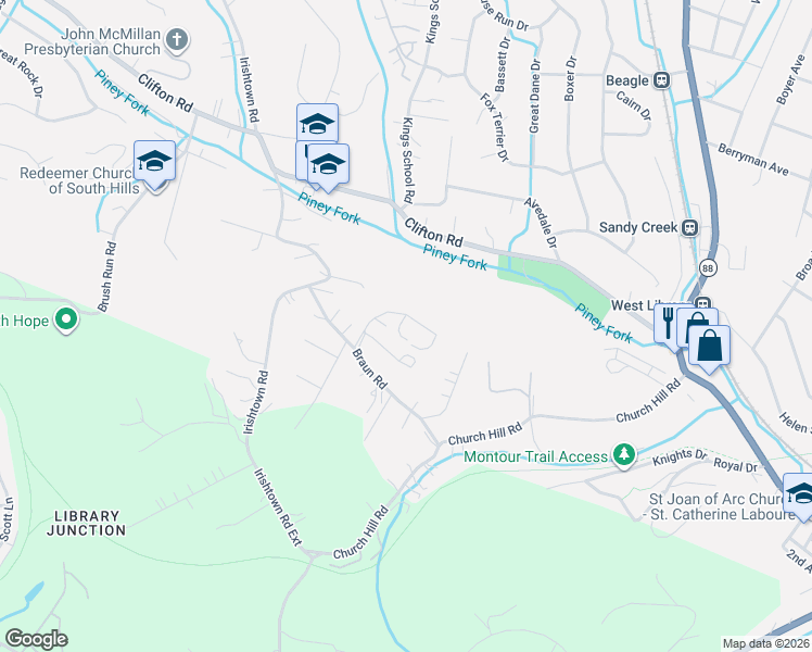 map of restaurants, bars, coffee shops, grocery stores, and more near 1625 Calico Court in Bethel Park