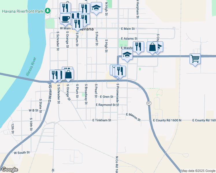 map of restaurants, bars, coffee shops, grocery stores, and more near 300-398 East Windsor Street in Havana