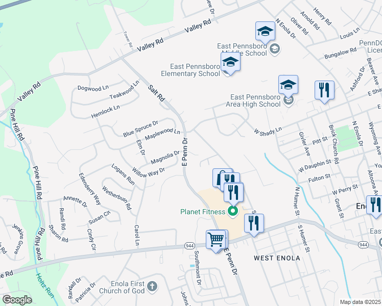map of restaurants, bars, coffee shops, grocery stores, and more near 5 Tristan Court in Enola