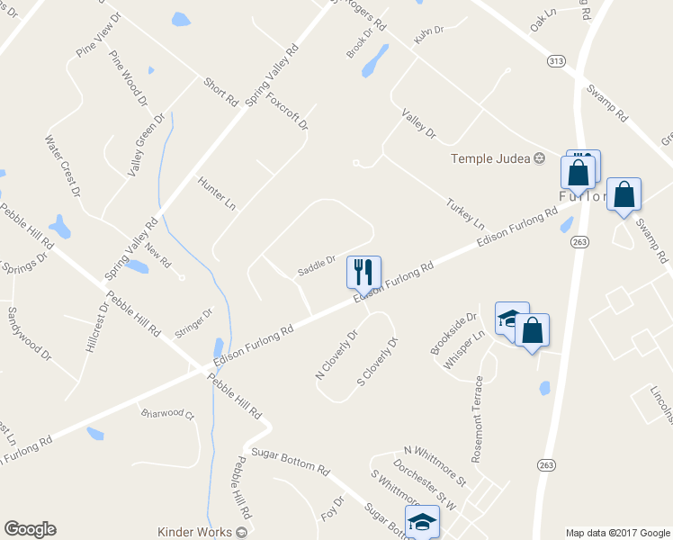 map of restaurants, bars, coffee shops, grocery stores, and more near 39 Saddle Drive in Furlong