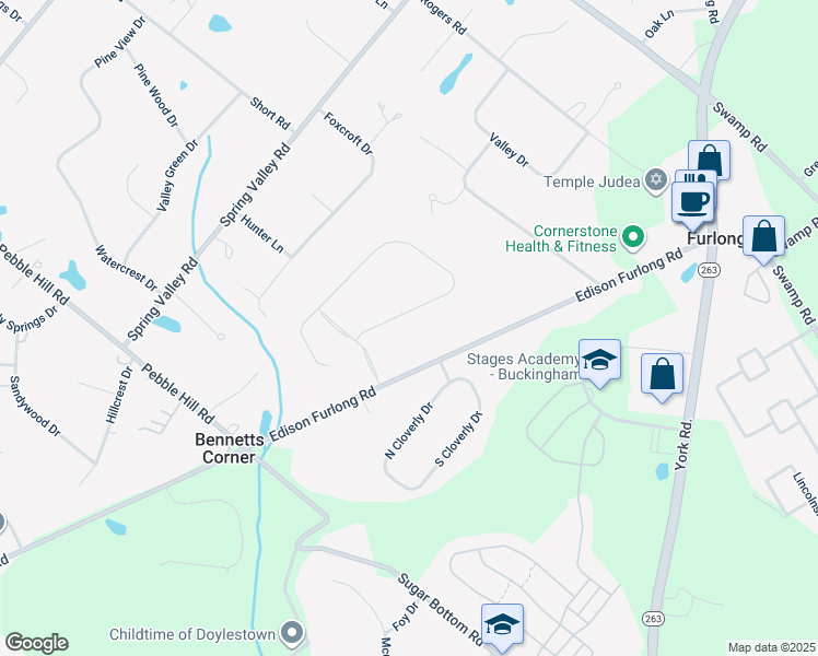 map of restaurants, bars, coffee shops, grocery stores, and more near 39 Saddle Drive in Furlong
