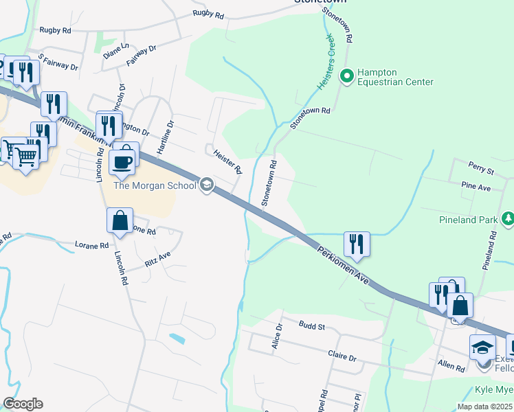 map of restaurants, bars, coffee shops, grocery stores, and more near 4 Stonetown Road in Birdsboro