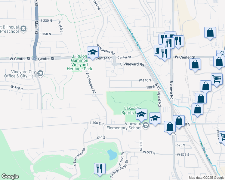 map of restaurants, bars, coffee shops, grocery stores, and more near 1971 West 180 South in Orem