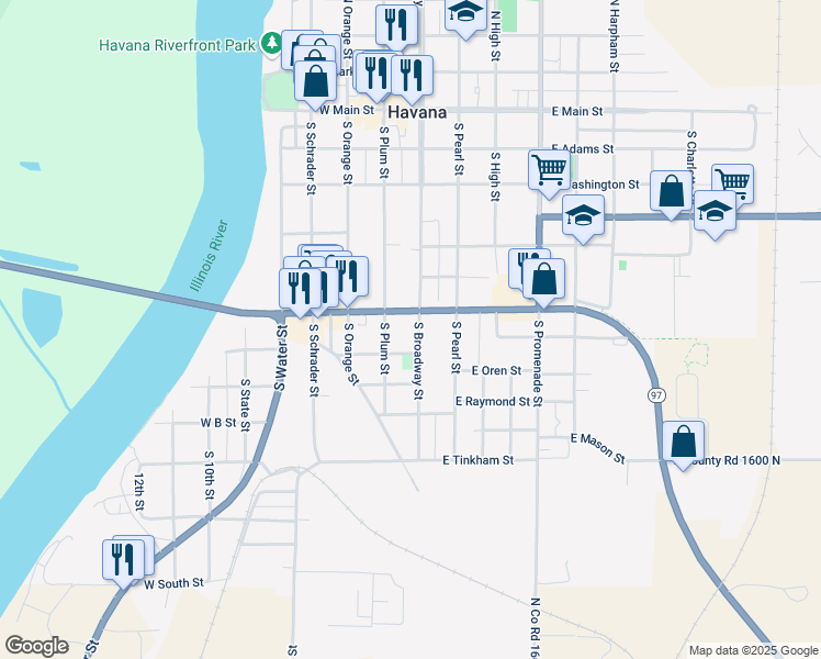 map of restaurants, bars, coffee shops, grocery stores, and more near 100-198 West 1st Street in Havana