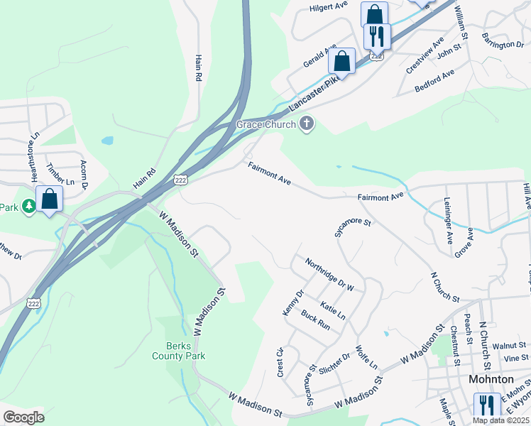 map of restaurants, bars, coffee shops, grocery stores, and more near 665 Fairmont Avenue in Mohnton