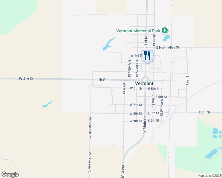 map of restaurants, bars, coffee shops, grocery stores, and more near 507 West 5th Street in Vermont