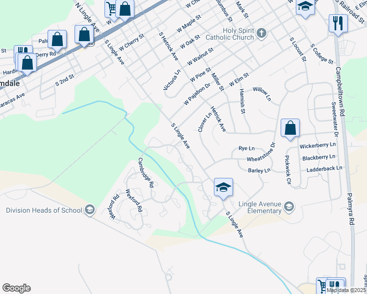map of restaurants, bars, coffee shops, grocery stores, and more near 201 Coventry Road in Palmyra