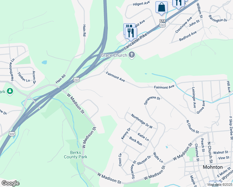 map of restaurants, bars, coffee shops, grocery stores, and more near 665 Fairmont Avenue in Mohnton