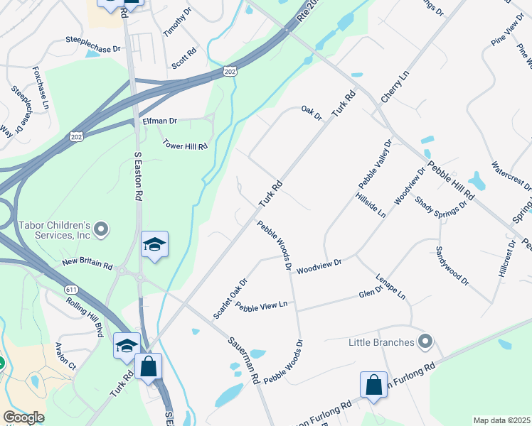 map of restaurants, bars, coffee shops, grocery stores, and more near 2249 Turk Road in Doylestown