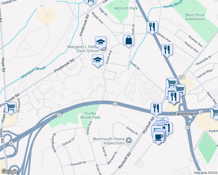 map of restaurants, bars, coffee shops, grocery stores, and more near 139 Grant Avenue in Eatontown