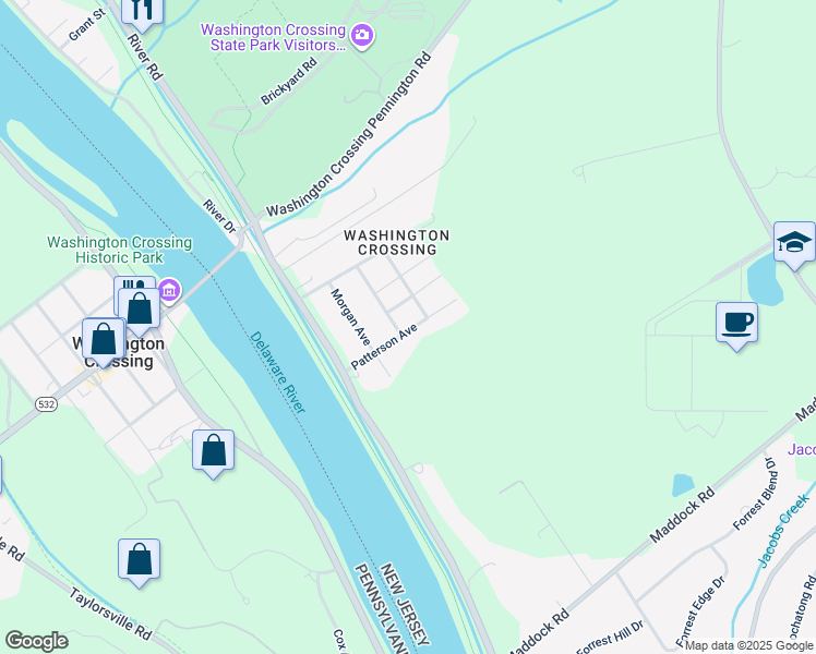 map of restaurants, bars, coffee shops, grocery stores, and more near 110 Washington Street in Hopewell Township