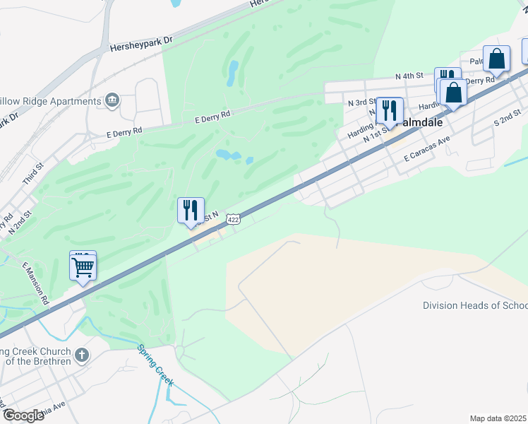map of restaurants, bars, coffee shops, grocery stores, and more near 960 East Chocolate Avenue in Hershey
