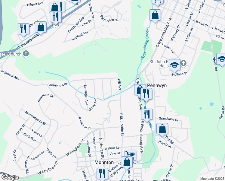 map of restaurants, bars, coffee shops, grocery stores, and more near 310 F Skip Zerbe Street in Mohnton