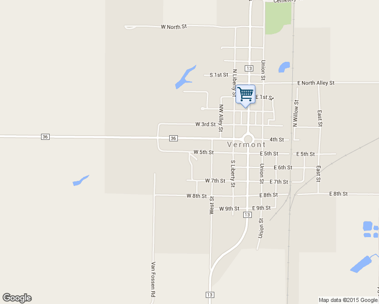 map of restaurants, bars, coffee shops, grocery stores, and more near 405 West 5th Street in Vermont
