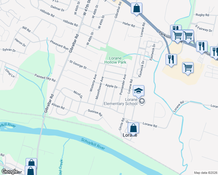 map of restaurants, bars, coffee shops, grocery stores, and more near 4956 Persimmon Drive in Reading