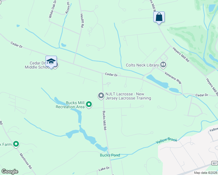 map of restaurants, bars, coffee shops, grocery stores, and more near 160 Bucks Mill Road in Monmouth County