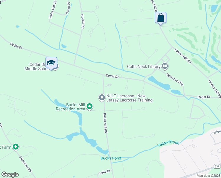map of restaurants, bars, coffee shops, grocery stores, and more near 160 Bucks Mill Road in Monmouth County