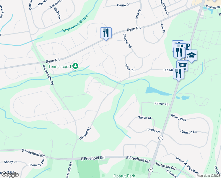 map of restaurants, bars, coffee shops, grocery stores, and more near 14 Dittmar Drive in Freehold