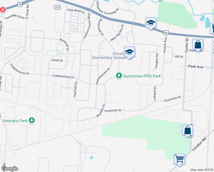 map of restaurants, bars, coffee shops, grocery stores, and more near 507 Boulder Drive in Delaware