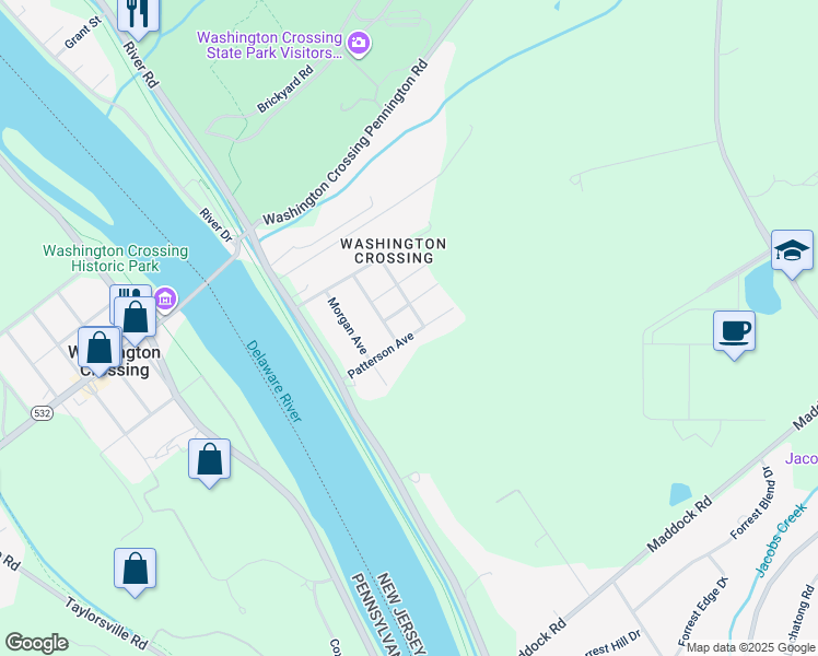 map of restaurants, bars, coffee shops, grocery stores, and more near 19 Burroughs Avenue in Hopewell Township