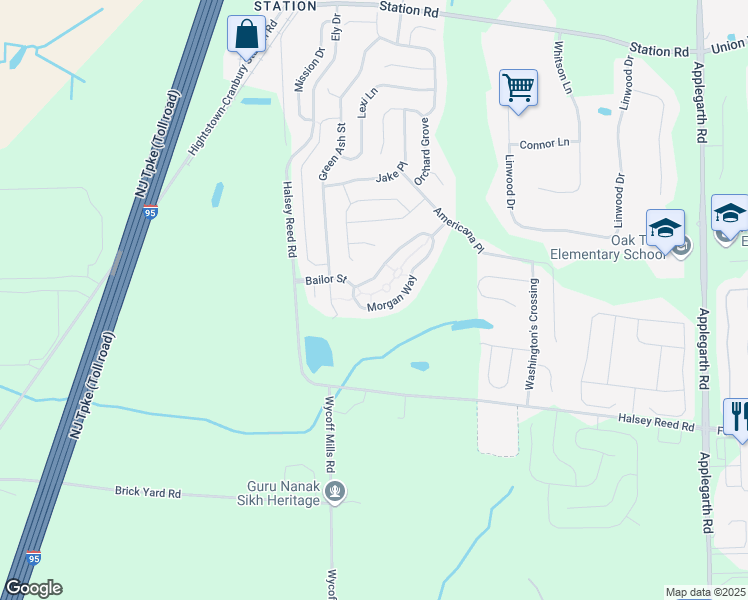 map of restaurants, bars, coffee shops, grocery stores, and more near 37D Morgan Way in Monroe Township
