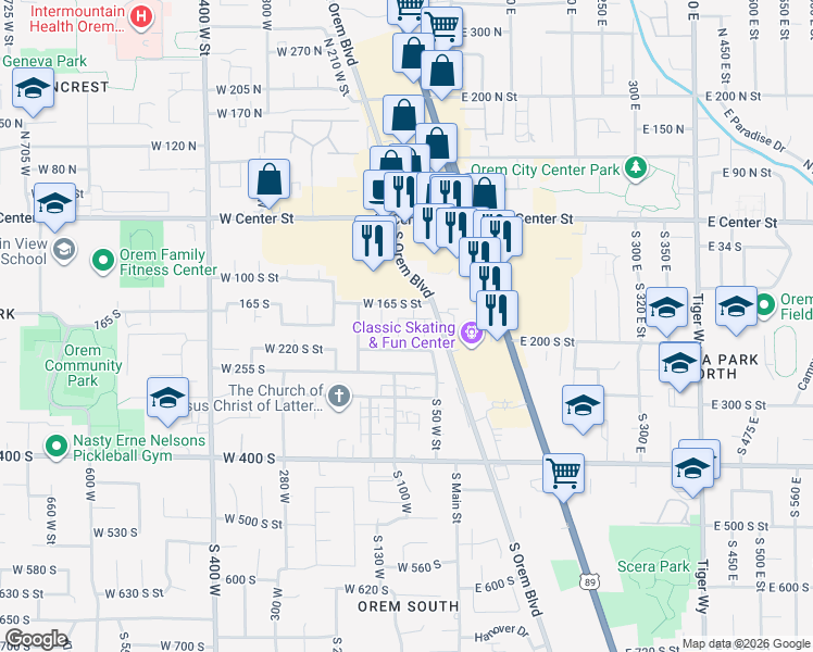 map of restaurants, bars, coffee shops, grocery stores, and more near 180 South 70 West Street in Orem