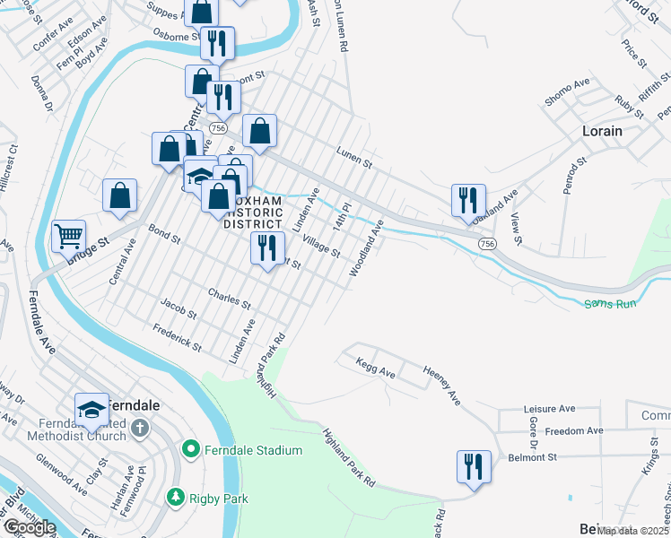 map of restaurants, bars, coffee shops, grocery stores, and more near 568 Forest Avenue in Johnstown