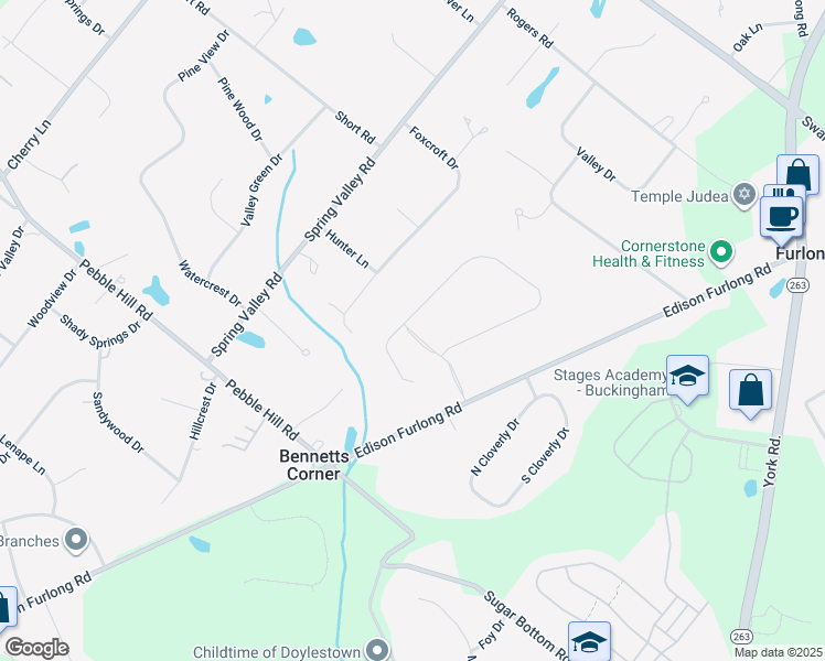 map of restaurants, bars, coffee shops, grocery stores, and more near 40 Bridle Drive in Furlong