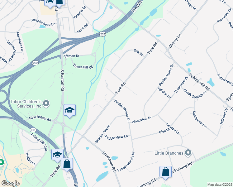 map of restaurants, bars, coffee shops, grocery stores, and more near 2249 Turk Road in Doylestown