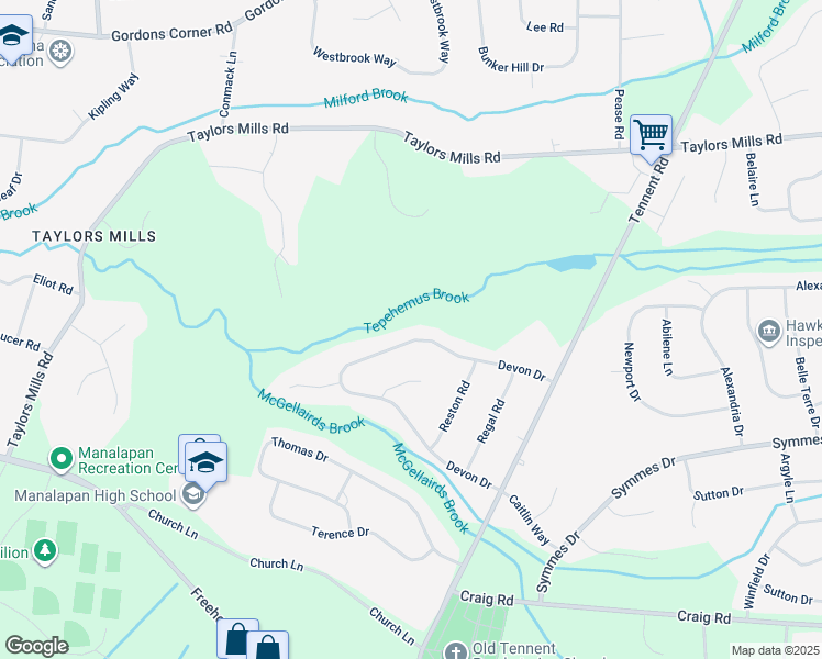 map of restaurants, bars, coffee shops, grocery stores, and more near 32 Devon Drive in Manalapan Township