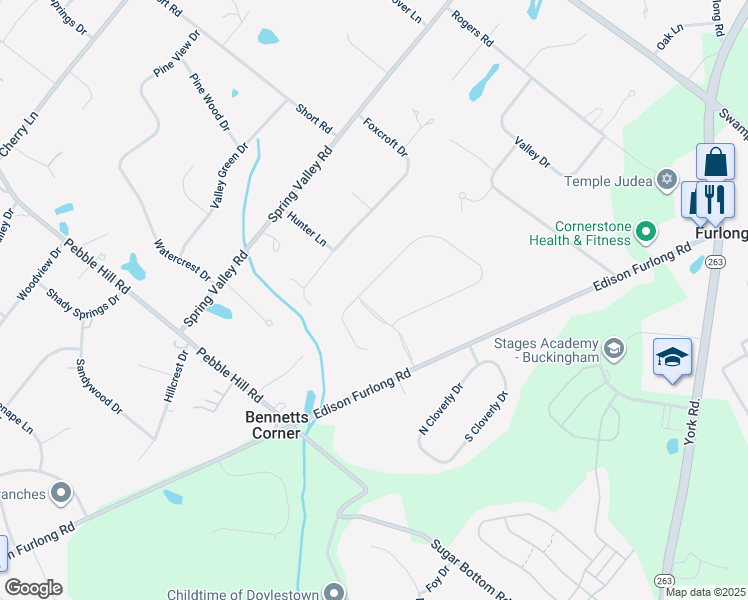 map of restaurants, bars, coffee shops, grocery stores, and more near 40 Bridle Drive in Furlong