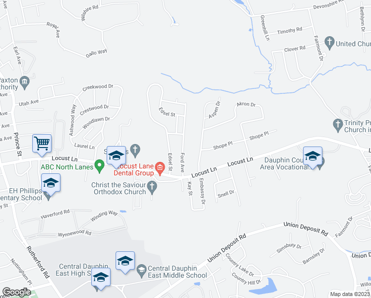map of restaurants, bars, coffee shops, grocery stores, and more near 1411 Ford Avenue in Harrisburg