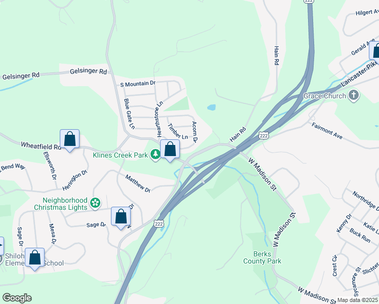 map of restaurants, bars, coffee shops, grocery stores, and more near 1725 Acorn Drive in Sinking Spring