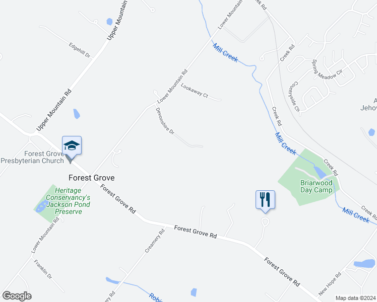 map of restaurants, bars, coffee shops, grocery stores, and more near 4029 Devonshire Drive in New Hope