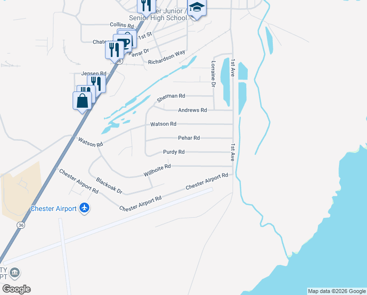 map of restaurants, bars, coffee shops, grocery stores, and more near 611 Purdy Road in Chester