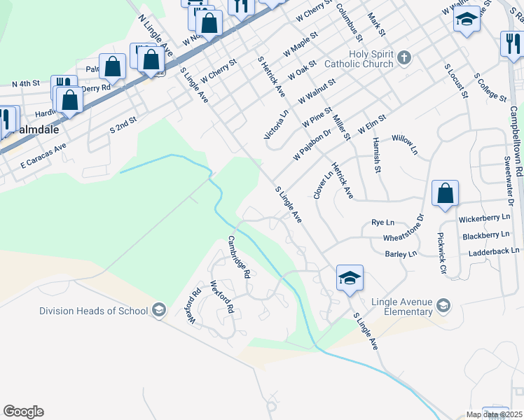 map of restaurants, bars, coffee shops, grocery stores, and more near 710 Cambridge Court in Palmyra