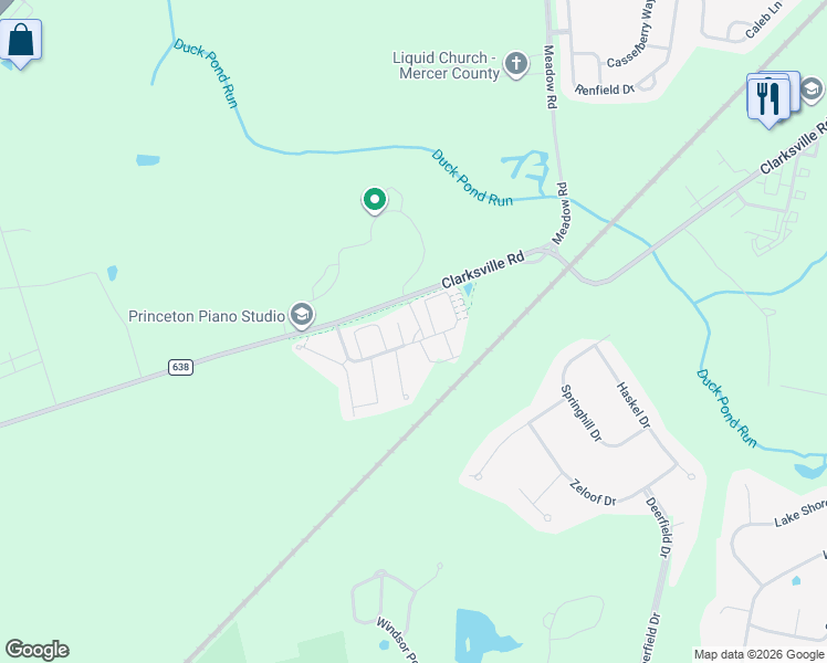 map of restaurants, bars, coffee shops, grocery stores, and more near 1 Raven Boulevard in West Windsor Township