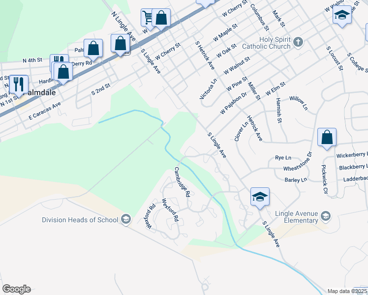 map of restaurants, bars, coffee shops, grocery stores, and more near 718 Cambridge Ct in Palmyra