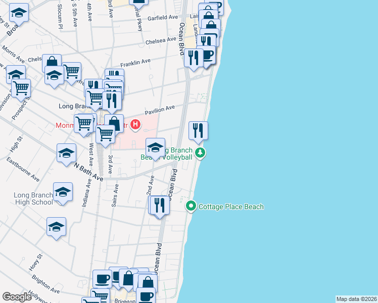 map of restaurants, bars, coffee shops, grocery stores, and more near 359 Ocean Boulevard in Long Branch