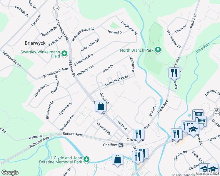 map of restaurants, bars, coffee shops, grocery stores, and more near 213 Christopher Place in Chalfont
