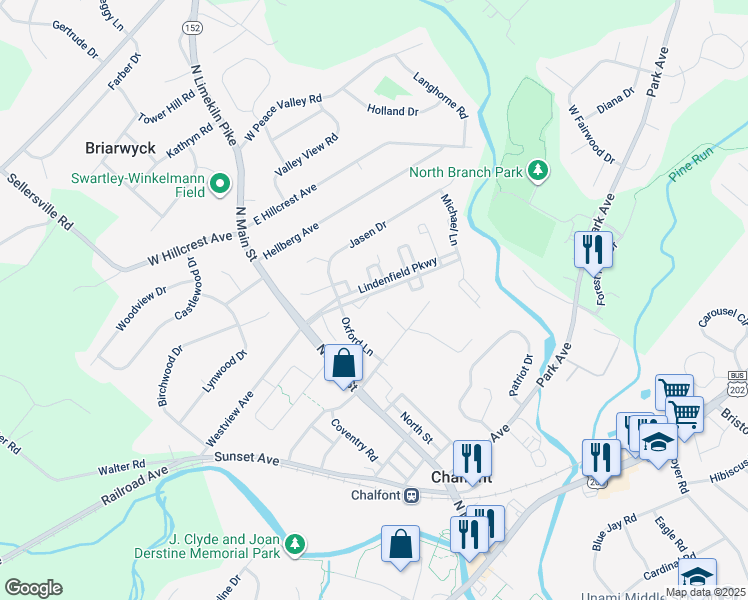 map of restaurants, bars, coffee shops, grocery stores, and more near 213 Christopher Place in Chalfont