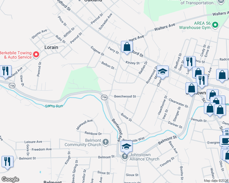 map of restaurants, bars, coffee shops, grocery stores, and more near 200-226 McCort Place in Johnstown
