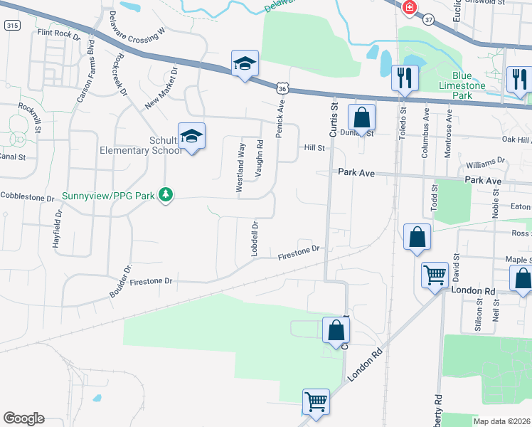map of restaurants, bars, coffee shops, grocery stores, and more near 209 Penick Avenue in Delaware