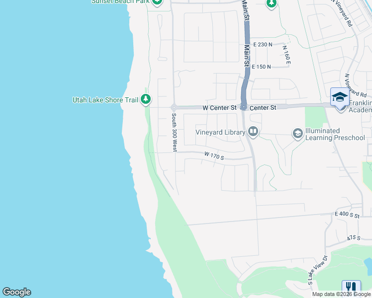 map of restaurants, bars, coffee shops, grocery stores, and more near 213 West Sicula Road in Vineyard