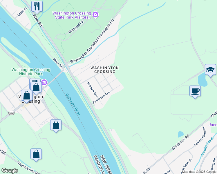 map of restaurants, bars, coffee shops, grocery stores, and more near 19 Burroughs Avenue in Hopewell Township