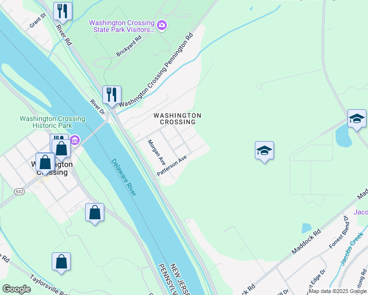 map of restaurants, bars, coffee shops, grocery stores, and more near 19 Burroughs Avenue in Hopewell Township